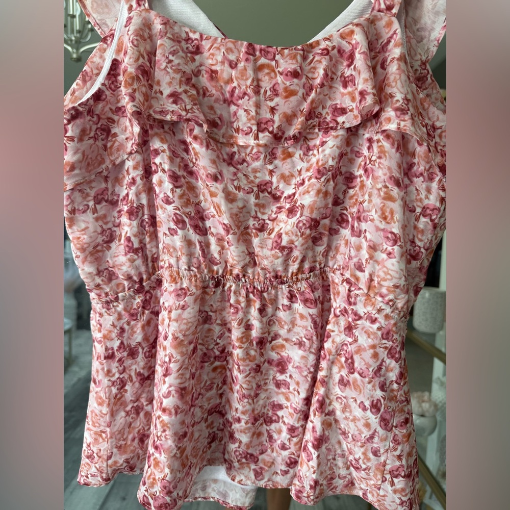 Grace Karin Pink and White Floral Flutter Sleeve Tank Top Blouse | Small | NWT - Picture 10 of 11